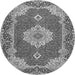 Machine Washable Medallion Gray Traditional Rug, wshtr528gry