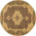 Round Machine Washable Medallion Brown Traditional Rug, wshtr528brn