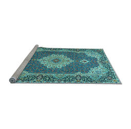 Sideview of Machine Washable Medallion Light Blue Traditional Rug, wshtr528lblu