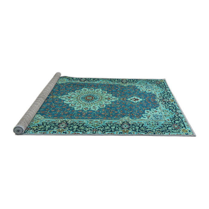 Sideview of Machine Washable Medallion Light Blue Traditional Rug, wshtr528lblu