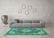 Machine Washable Medallion Turquoise Traditional Area Rugs in a Living Room,, wshtr528turq