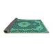 Sideview of Medallion Turquoise Traditional Rug, tr528turq