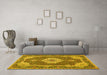 Machine Washable Medallion Yellow Traditional Rug in a Living Room, wshtr528yw