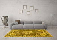 Machine Washable Medallion Yellow Traditional Rug, wshtr528yw