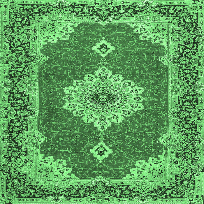 Square Medallion Emerald Green Traditional Rug, tr528emgrn