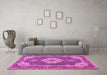 Machine Washable Medallion Pink Traditional Rug in a Living Room, wshtr528pnk