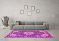 Machine Washable Medallion Pink Traditional Rug, wshtr528pnk