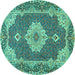 Round Medallion Turquoise Traditional Rug, tr528turq