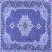 Square Machine Washable Medallion Blue Traditional Rug, wshtr528blu