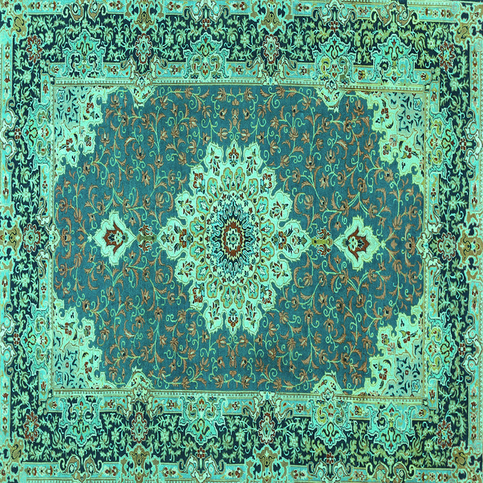 Square Machine Washable Medallion Turquoise Traditional Area Rugs, wshtr528turq