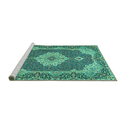 Sideview of Machine Washable Medallion Turquoise Traditional Area Rugs, wshtr528turq
