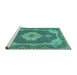 Sideview of Machine Washable Medallion Turquoise Traditional Area Rugs, wshtr528turq