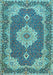 Machine Washable Medallion Light Blue Traditional Rug, wshtr528lblu