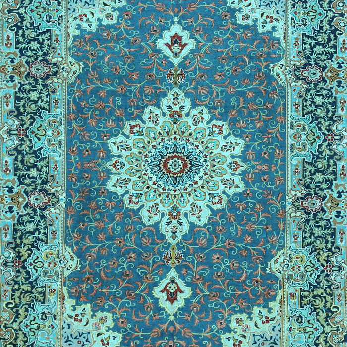 Machine Washable Medallion Light Blue Traditional Rug, wshtr528lblu