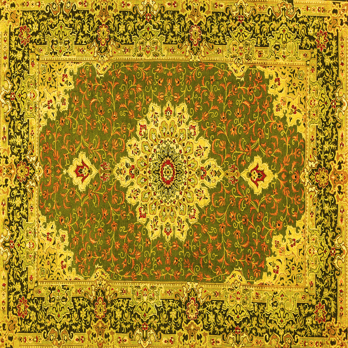 Square Machine Washable Medallion Yellow Traditional Rug, wshtr528yw