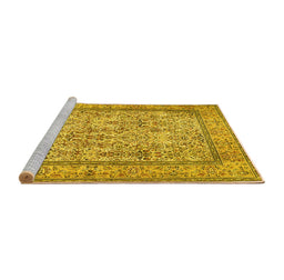 Sideview of Machine Washable Persian Yellow Traditional Rug, wshtr529yw