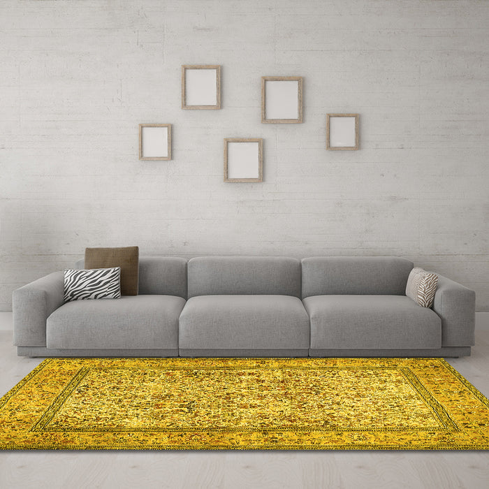 Machine Washable Persian Yellow Traditional Rug in a Living Room, wshtr529yw