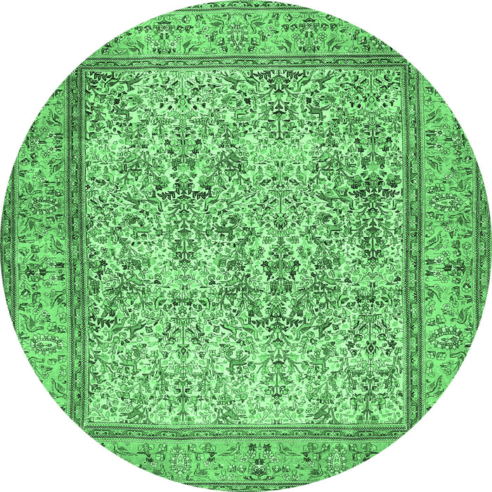 Round Machine Washable Persian Emerald Green Traditional Area Rugs, wshtr529emgrn
