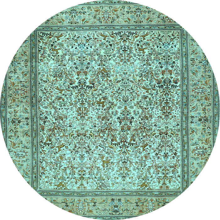 Round Machine Washable Persian Light Blue Traditional Rug, wshtr529lblu