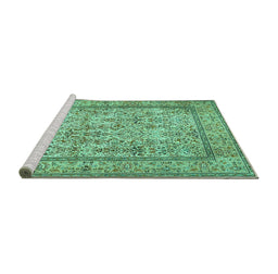 Sideview of Machine Washable Persian Turquoise Traditional Area Rugs, wshtr529turq