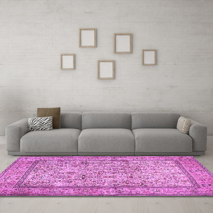 Machine Washable Persian Purple Traditional Area Rugs in a Living Room, wshtr529pur