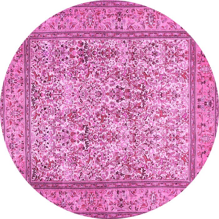 Round Machine Washable Persian Pink Traditional Rug, wshtr529pnk