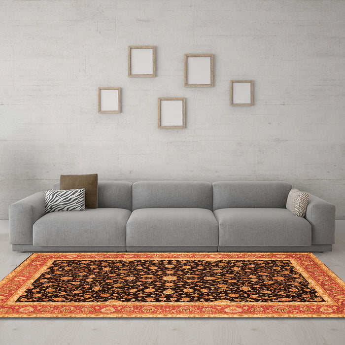 Machine Washable Persian Orange Traditional Area Rugs in a Living Room, wshtr52org