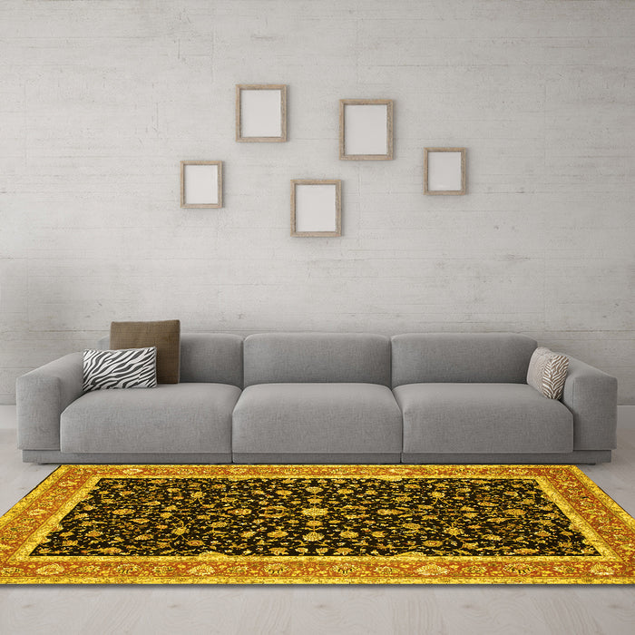 Machine Washable Persian Yellow Traditional Rug in a Living Room, wshtr52yw