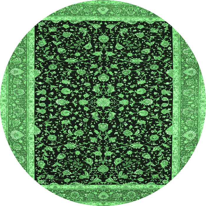 Round Machine Washable Persian Emerald Green Traditional Area Rugs, wshtr52emgrn
