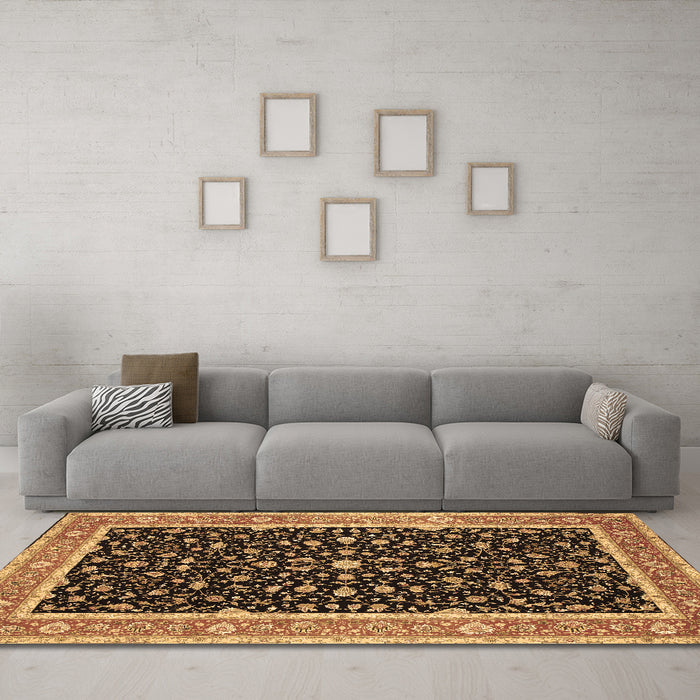 Machine Washable Persian Brown Traditional Rug in a Living Room,, wshtr52brn