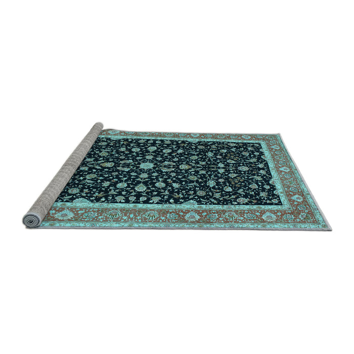 Sideview of Machine Washable Persian Light Blue Traditional Rug, wshtr52lblu
