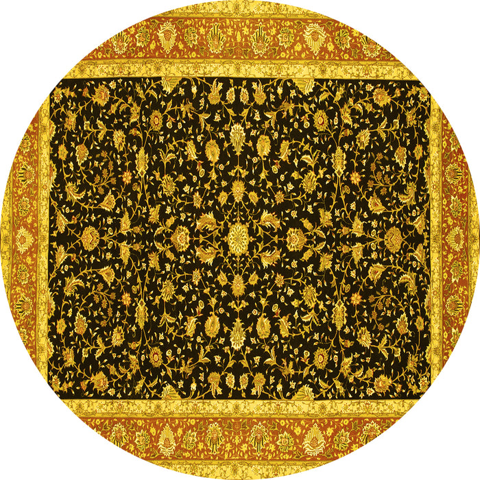 Round Persian Yellow Traditional Rug, tr52yw