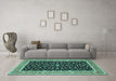 Machine Washable Persian Turquoise Traditional Area Rugs in a Living Room,, wshtr52turq