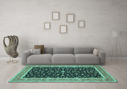 Machine Washable Persian Turquoise Traditional Area Rugs in a Living Room,, wshtr52turq