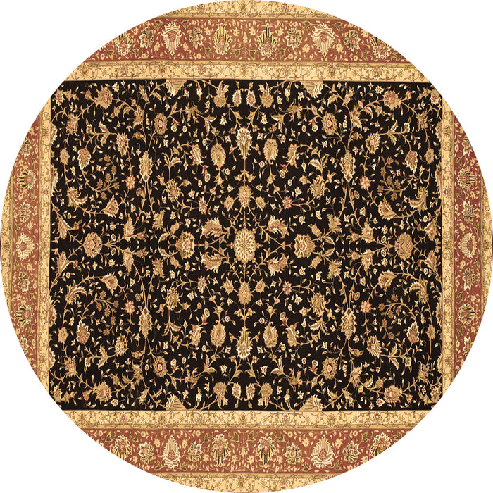 Round Machine Washable Persian Brown Traditional Rug, wshtr52brn