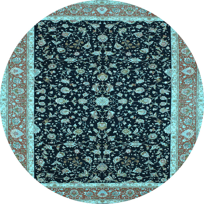 Round Machine Washable Persian Light Blue Traditional Rug, wshtr52lblu