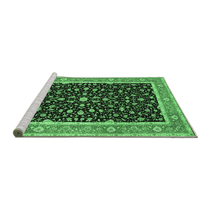 Sideview of Machine Washable Persian Emerald Green Traditional Area Rugs, wshtr52emgrn