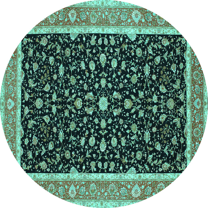 Round Machine Washable Persian Turquoise Traditional Area Rugs, wshtr52turq
