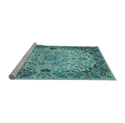 Sideview of Machine Washable Medallion Light Blue Traditional Rug, wshtr530lblu