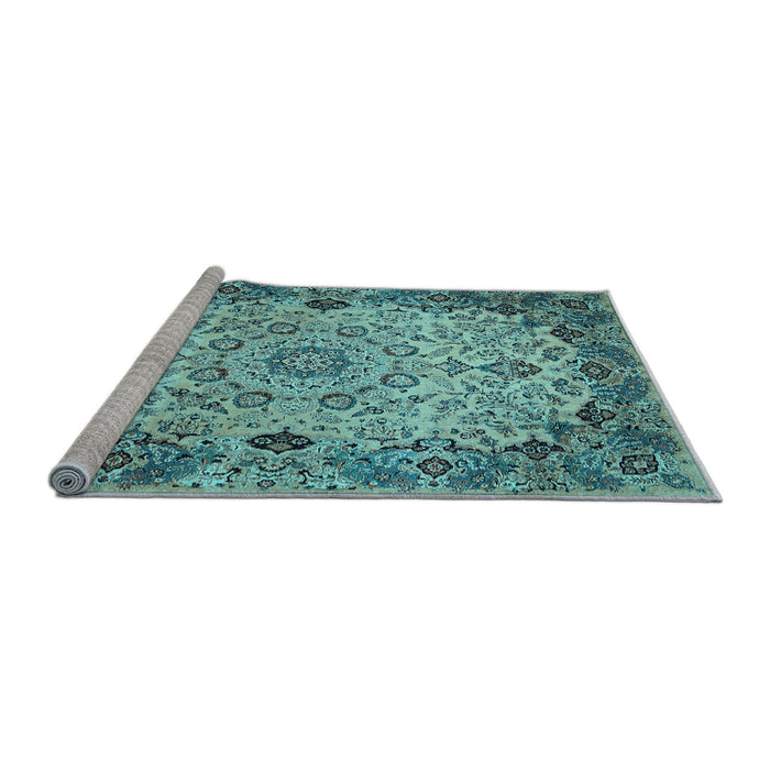 Sideview of Machine Washable Medallion Light Blue Traditional Rug, wshtr530lblu