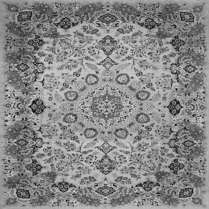 Round Machine Washable Medallion Gray Traditional Rug, wshtr530gry