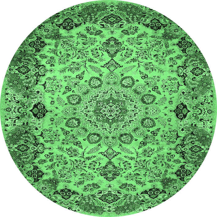 Round Machine Washable Medallion Emerald Green Traditional Area Rugs, wshtr530emgrn