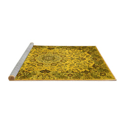 Sideview of Machine Washable Medallion Yellow Traditional Rug, wshtr530yw