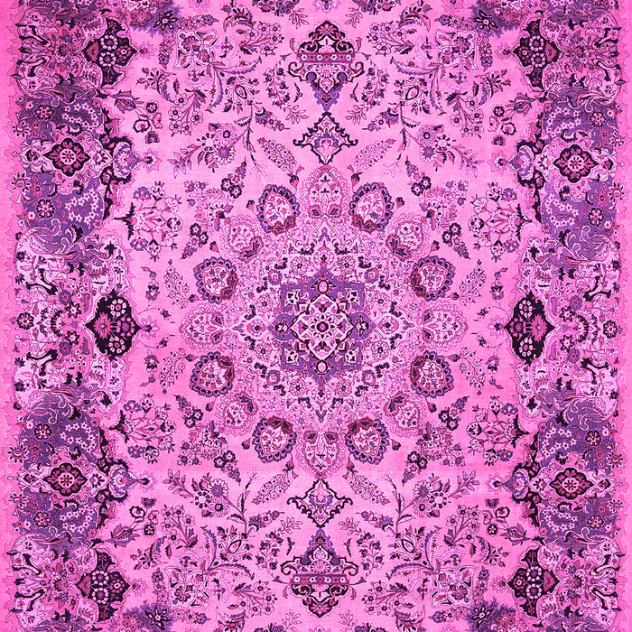 Machine Washable Medallion Pink Traditional Rug, wshtr530pnk