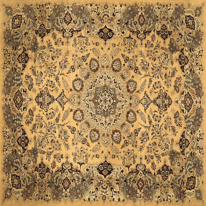 Square Machine Washable Medallion Brown Traditional Rug, wshtr530brn