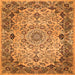 Round Machine Washable Medallion Orange Traditional Area Rugs, wshtr530org