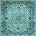 Square Machine Washable Medallion Light Blue Traditional Rug, wshtr530lblu