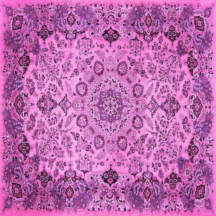 Square Machine Washable Medallion Pink Traditional Rug, wshtr530pnk