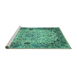 Sideview of Machine Washable Medallion Turquoise Traditional Area Rugs, wshtr530turq