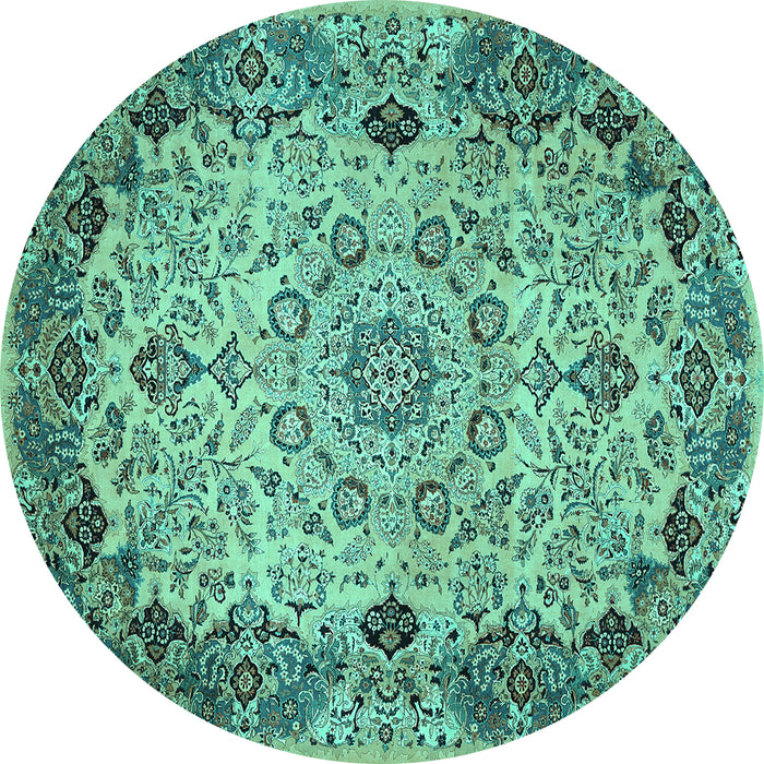 Round Medallion Turquoise Traditional Rug, tr530turq